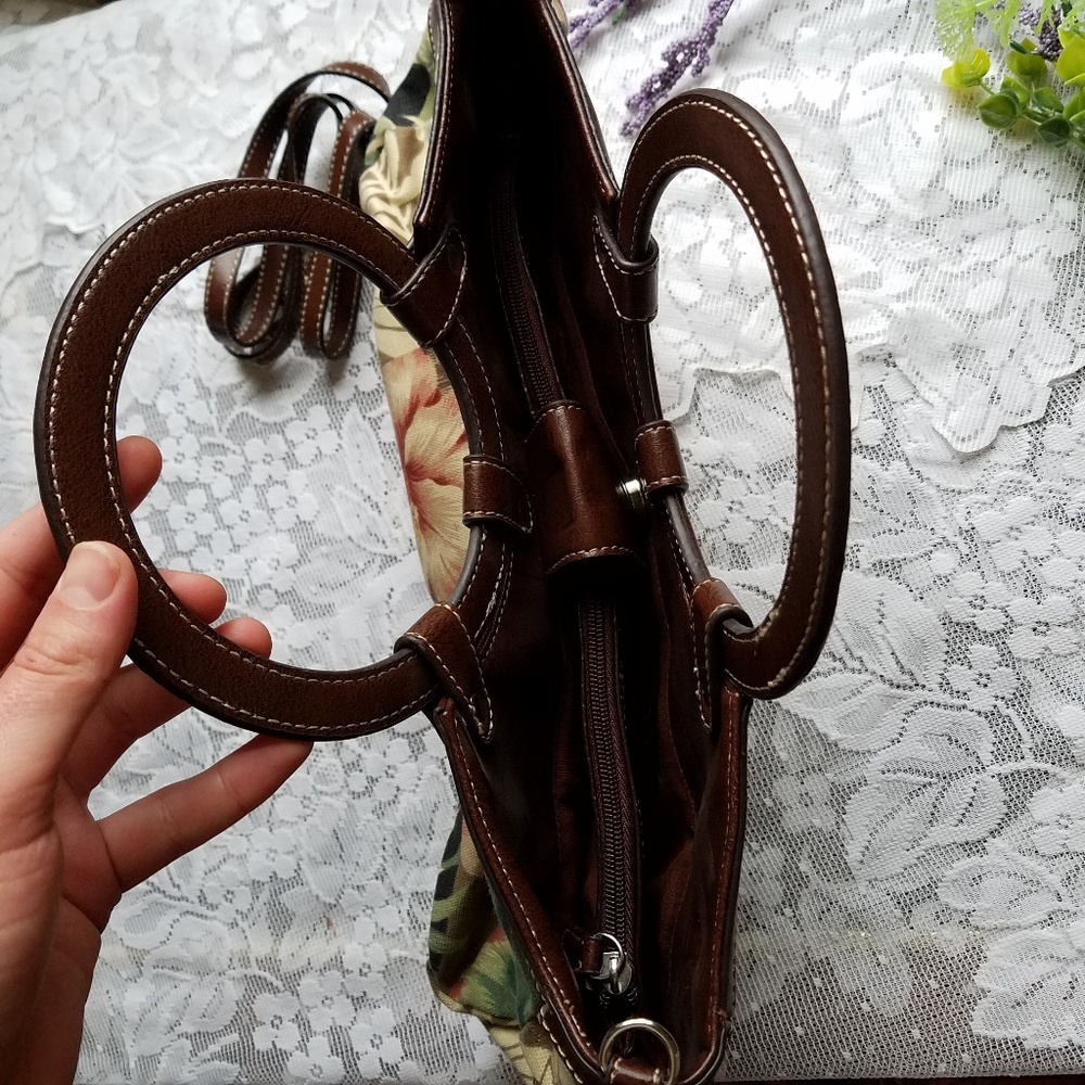 Purse Tropical Florals Removable Strap Brown Green - Picture 3 of 8